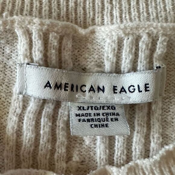 American Eagle White Soft Textured Crew Neck long Sleeved Boho Casual Sweater - Picture 5 of 5